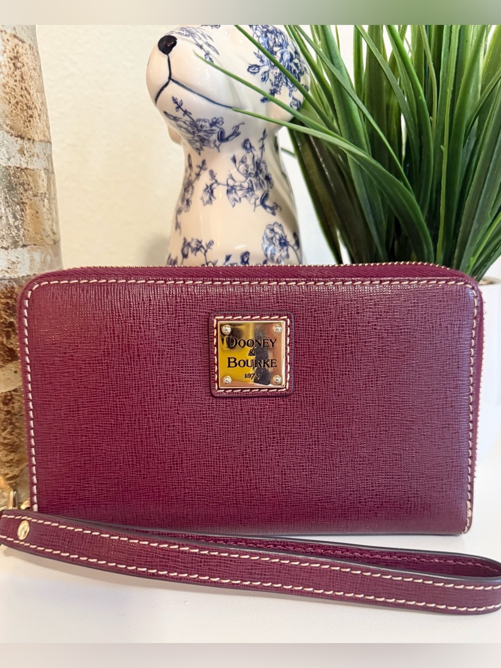 Dooney & Bourke Saffiano Folded Zip Wristlet in Bordeaux